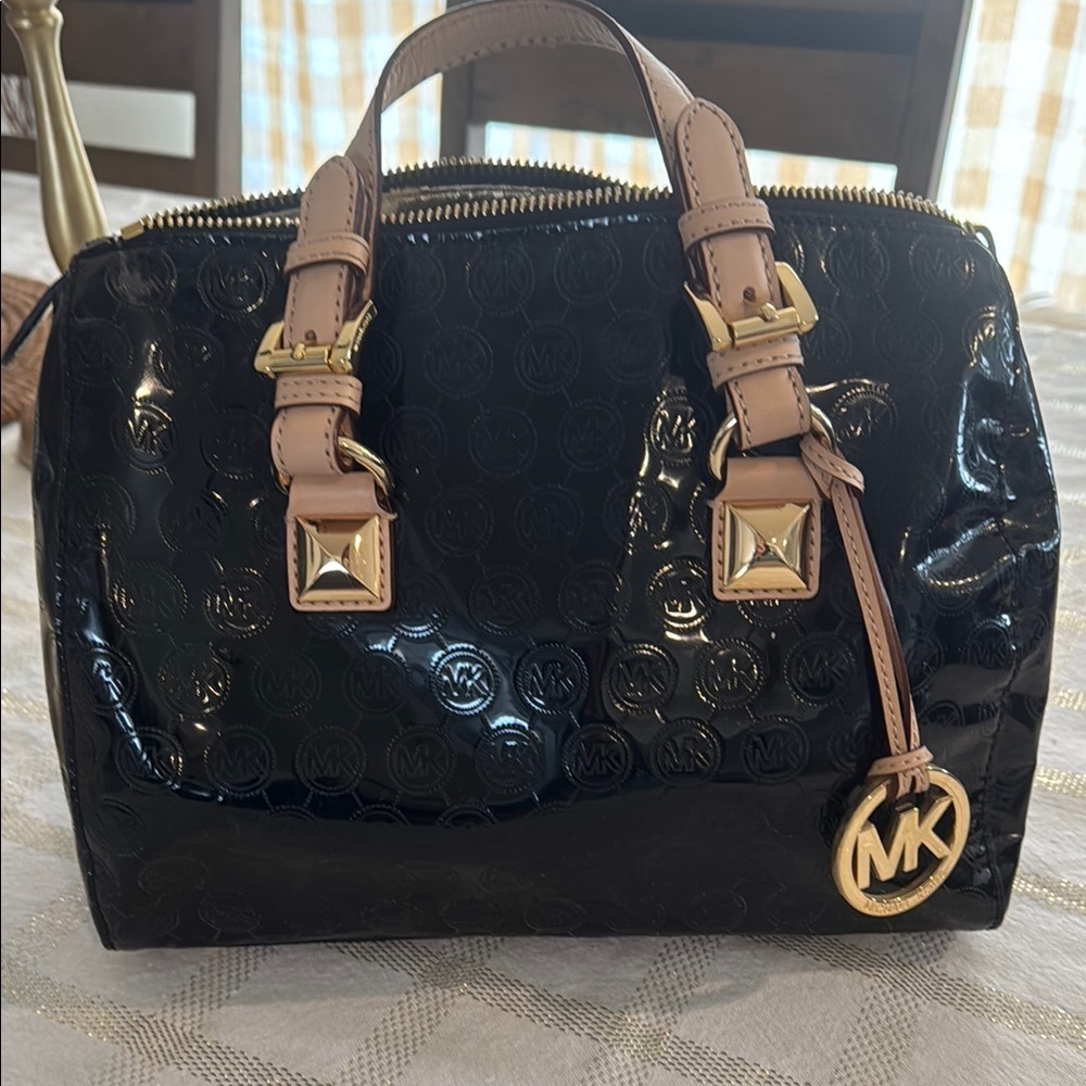 MICHAEL Michael Kors Black Satchel with Beige Straps